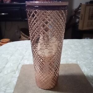 Starbucks Holiday Rose Gold Winter Holiday Jeweled Textured Cold Cup 24 oz.